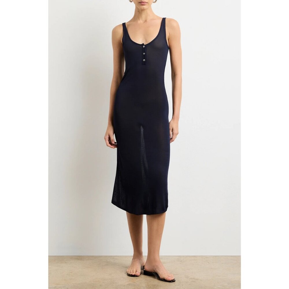 Brandon Maxwell The Catherine Henley Tank Midi Dress Navy Size Medium NWT